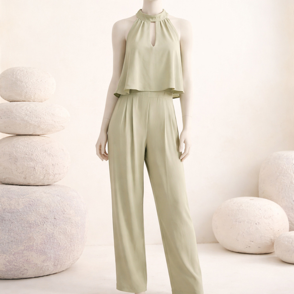 Anthropologie Greylin Nayden Twofer Halted Jumpsuit Sage Green Womens Size M